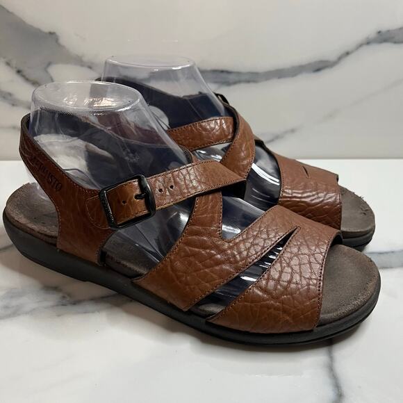 Mephisto Womens Brown Leather Low Wedge Heel Comfort Sandals Sz 40 Sz 10 Strappy - Picture 1 of 8